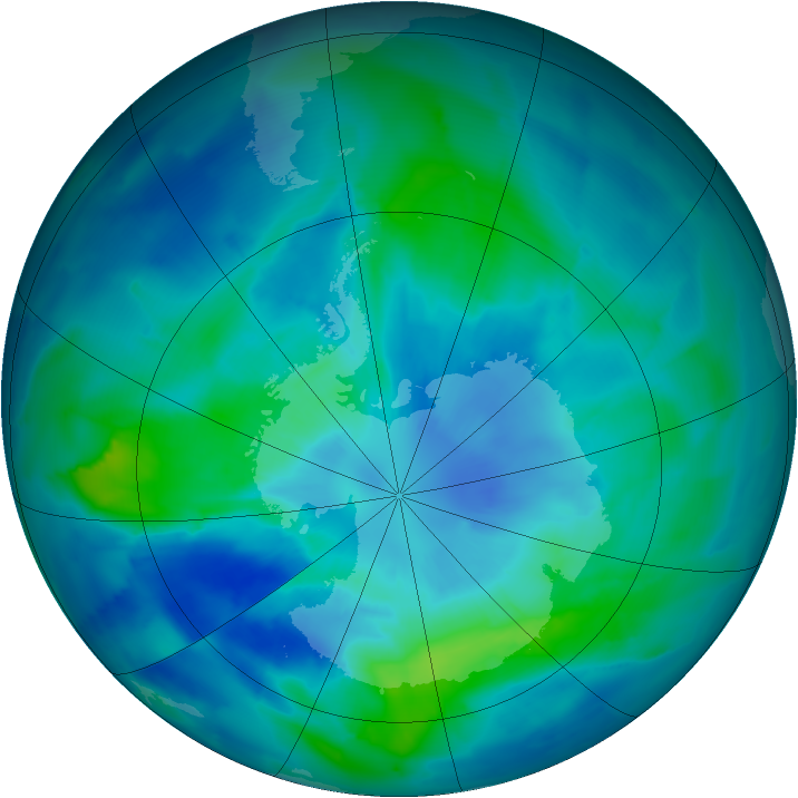 Antarctic ozone map for 22 March 2012
